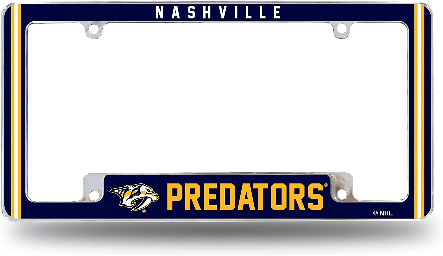 Nashville Predators Metal License Plate Frame Chrome Tag Cover Alternate Design 6x12 Inch