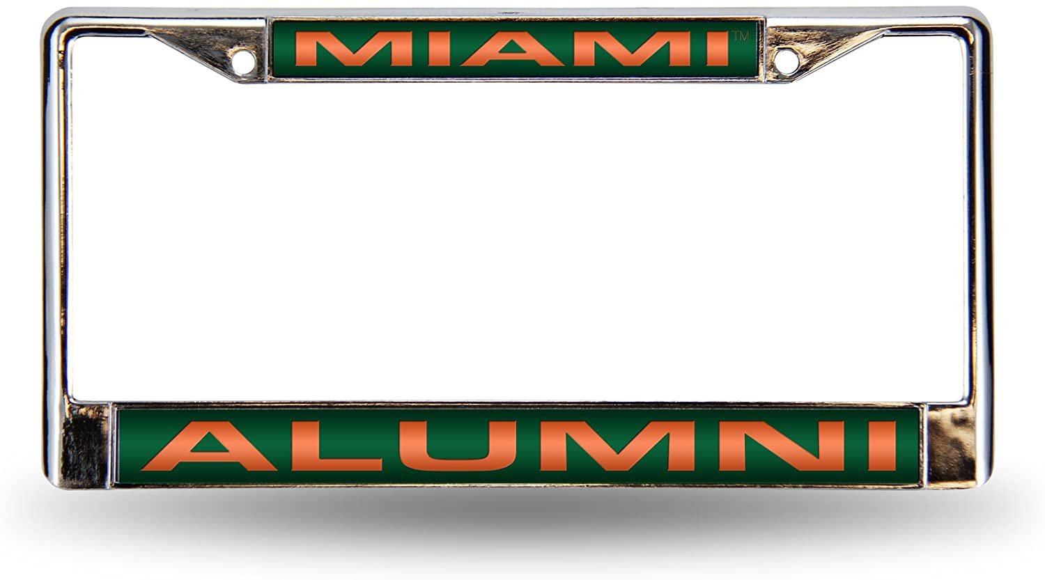 University Miami Hurricanes Alumni Chrome Metal License Plate Frame Tag Cover, Laser Acrylic Mirrored Inserts, 12x6 Inch