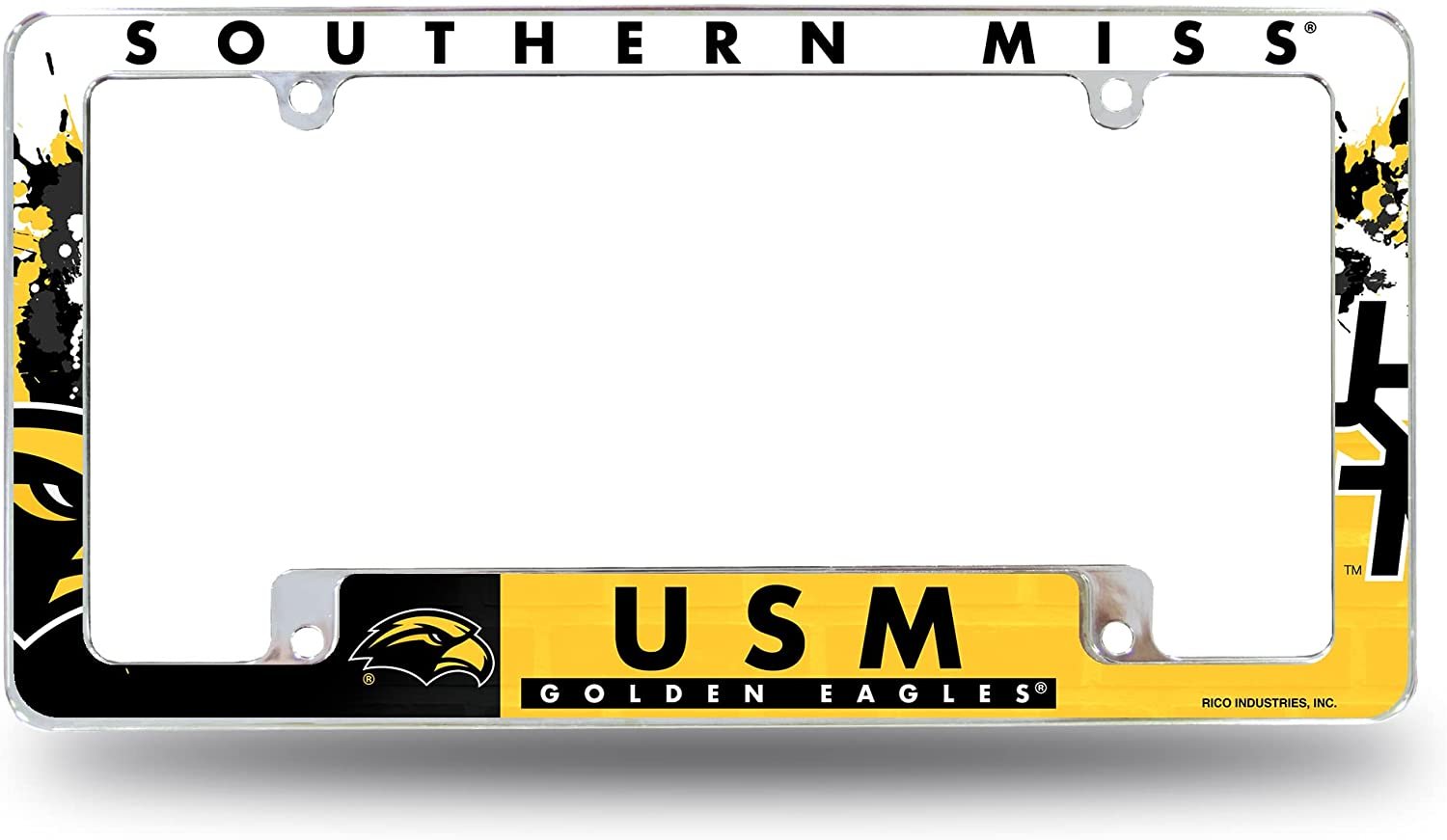 University of Southern Mississippi Golden Eagles Metal License Plate Frame Tag Cover All Over Design 12x6 Inch