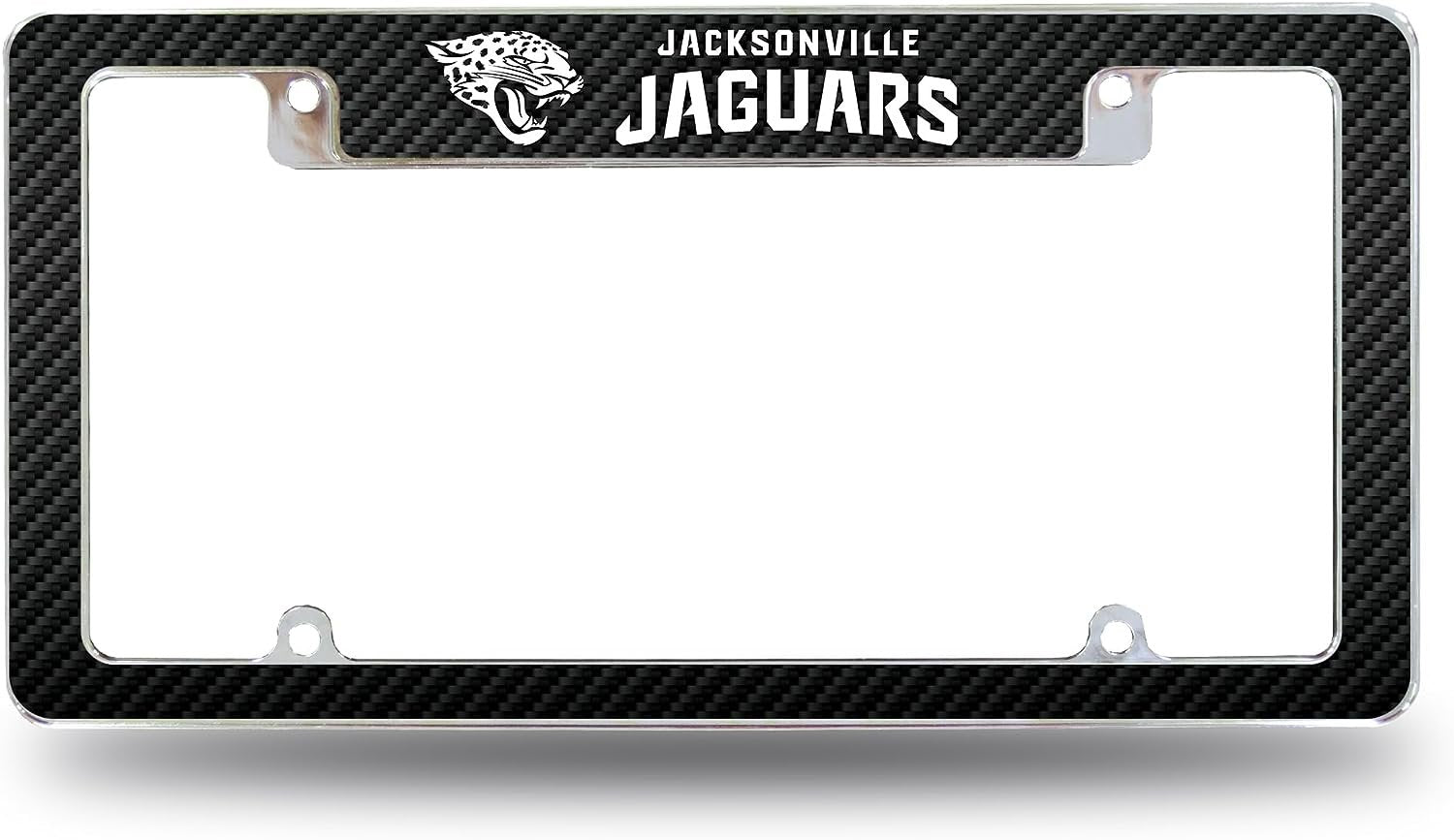 Jacksonville Jaguars Metal License Plate Frame Chrome Tag Cover Carbon Fiber Design 6x12 Inch