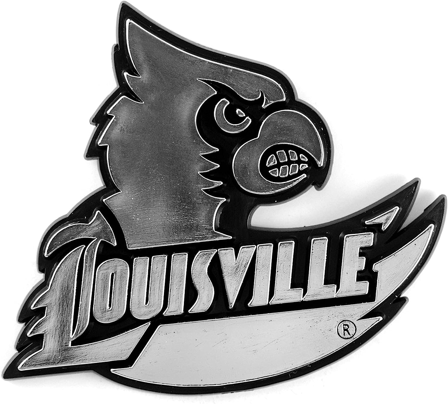 University of Louisville Cardinals Silver Chrome Color Auto Emblem Molded Raised Adhesive Tape Backing