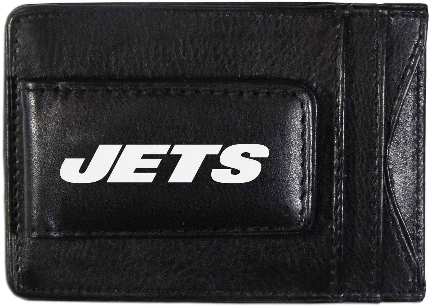 New York Jets Black Leather Wallet, Front Pocket Magnetic Money Clip, Printed Logo