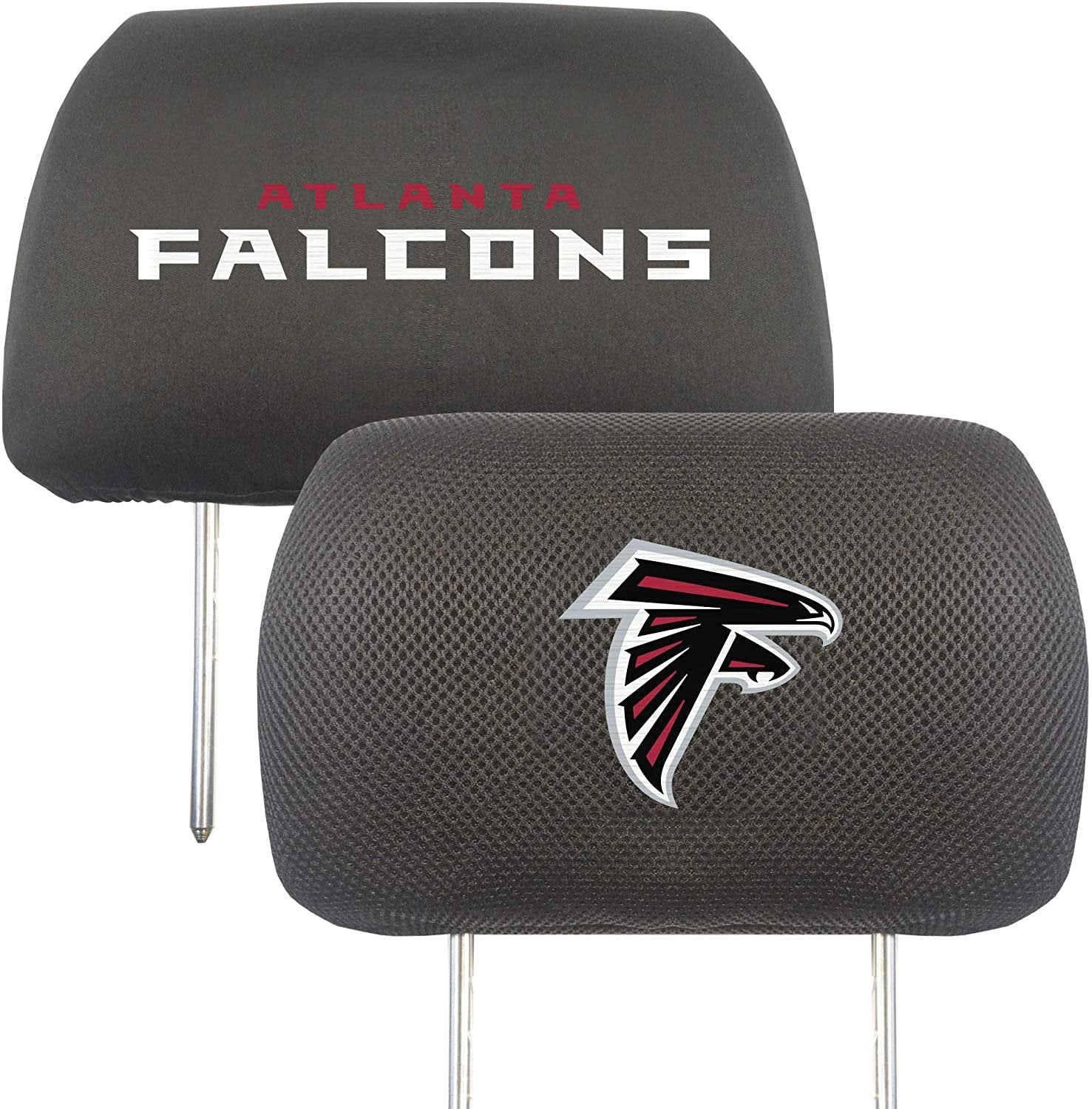 Atlanta Falcons Pair of Premium Auto Head Rest Covers, Embroidered, Black Elastic, 14x10 Inch