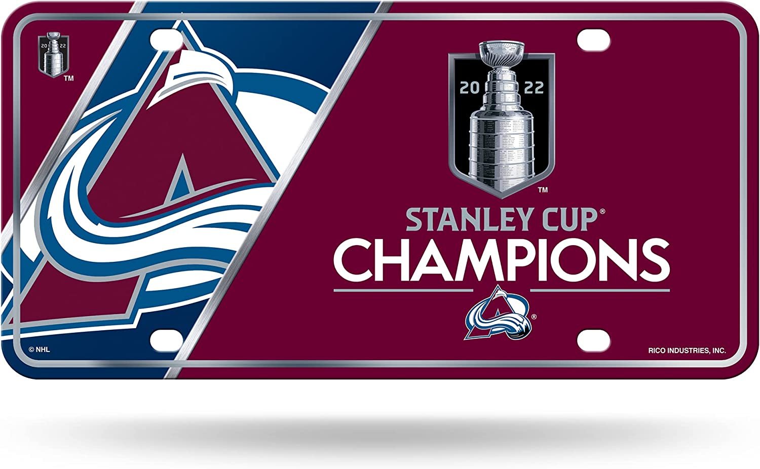Colorado Avalanche Metal Auto Tag License Plate, 2022 Stanley Cup Champions, 12x6 Inch