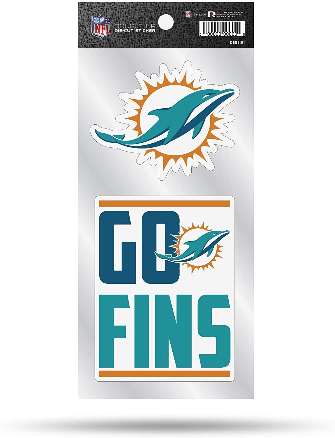 Miami Dolphins Double Up Die Cut 2-Piece Sticker Sheet
