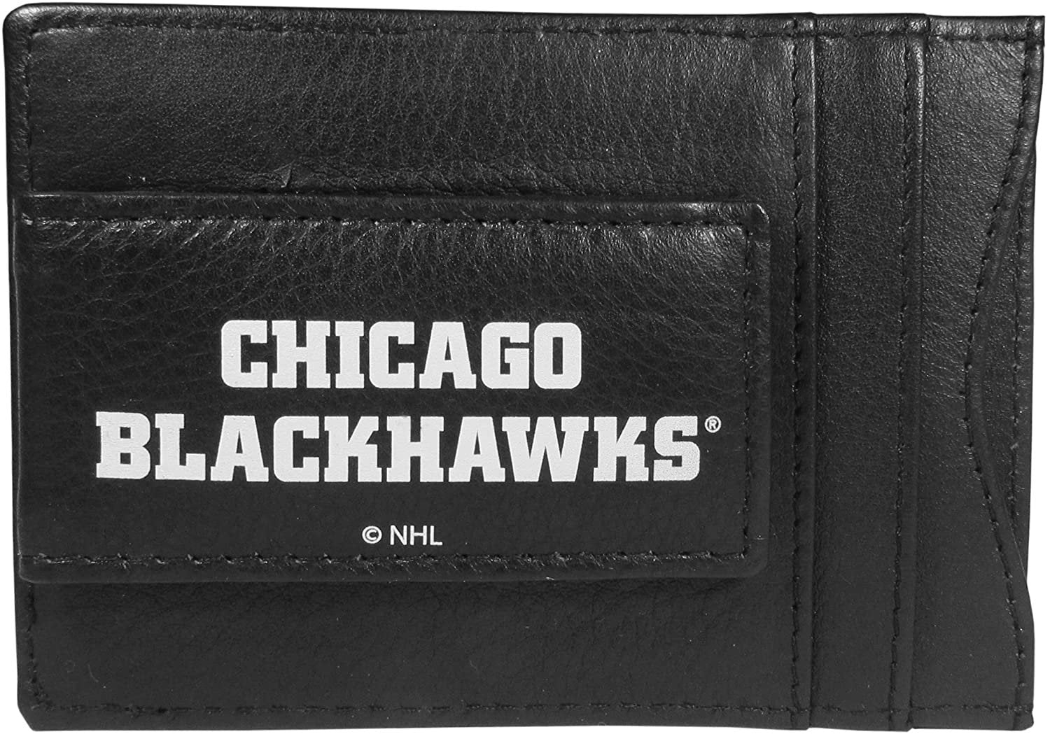 Chicago Blackhawks Black Leather Wallet, Front Pocket Magnetic Money Clip, Printed Logo