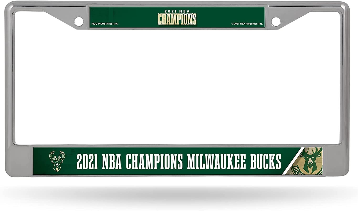 Milwaukee Bucks 2021 Champions Premium Metal License Plate Frame Chrome Tag Cover, 12x6 Inch