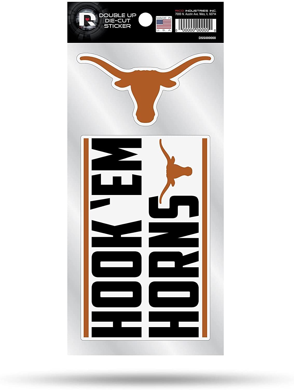 University of Texas Longhorns 2-Piece Double Up Die Cut Sticker Decal Sheet, 4x8 Inch