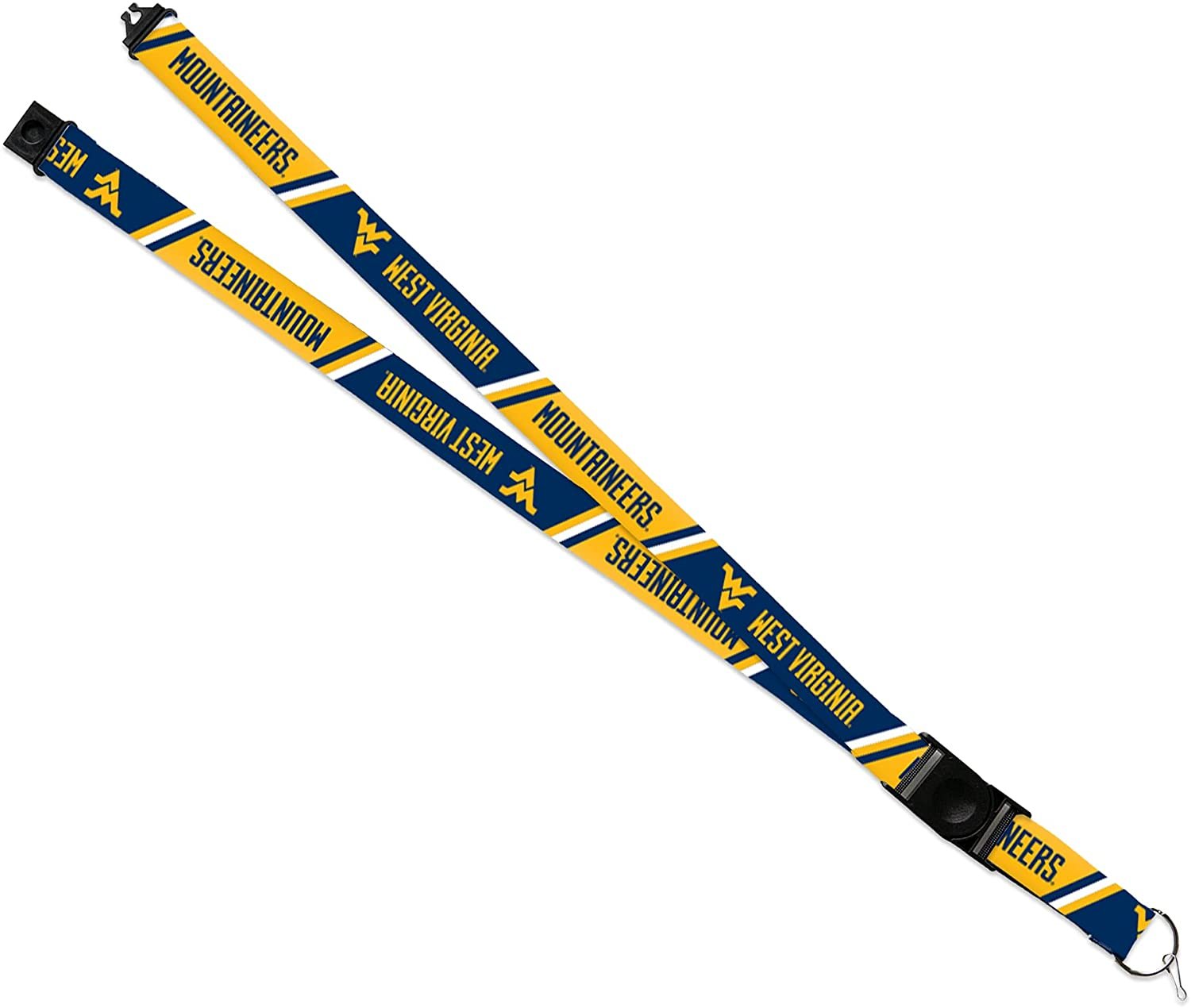 West Virginia University Mountaineers Lanyard Keychain Double Sided 18 Inch Button Clip Safety Breakaway