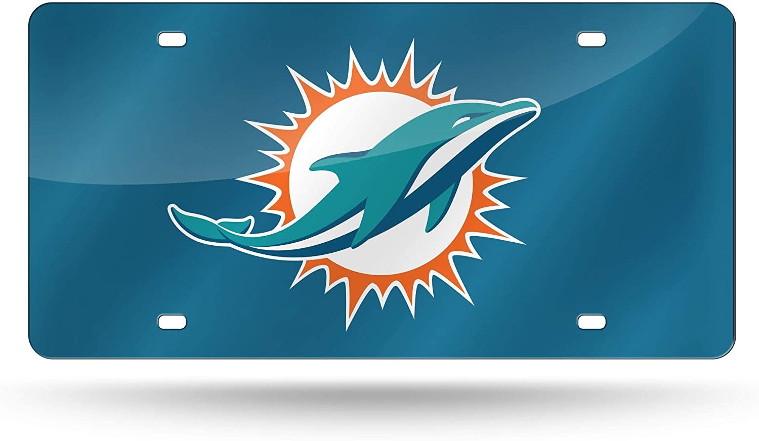 Miami Dolphins Premium Laser Cut Tag License Plate, Blue Mirrored Acrylic Inlaid, 12x6 Inch
