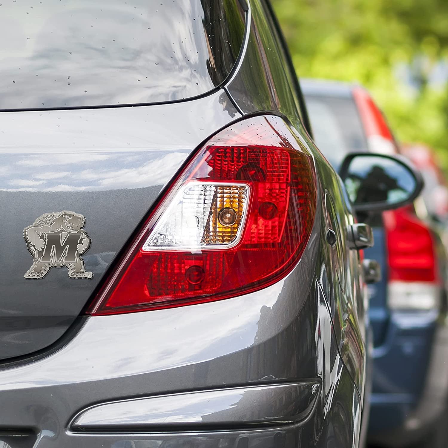 University of Maryland Terrapins Premium Solid Metal Raised Auto Emblem, Antique Nickel Finish, Shape Cut, Adhesive Backing