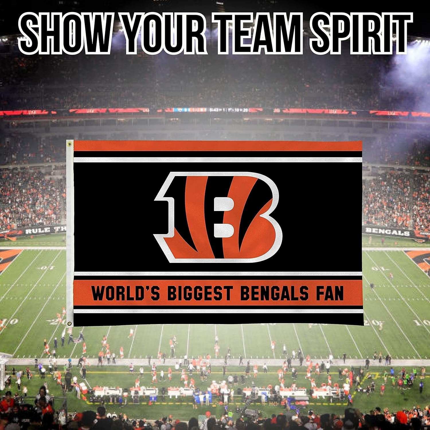 Cincinnati Bengals 3x5 Feet Flag Banner, World's Biggest Fan, Metal Grommets, Single Sided, Indoor or Outdoor Use
