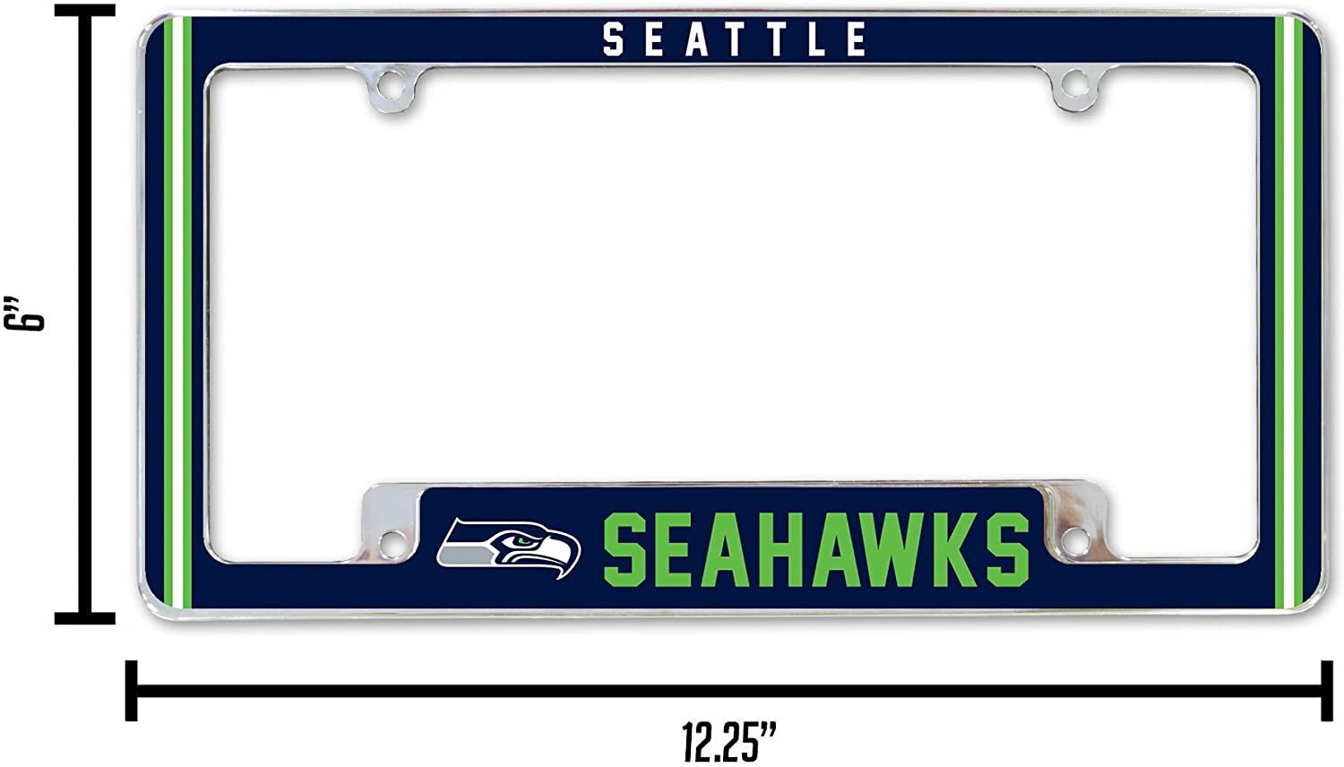 Seattle Seahawks Metal License Plate Frame Chrome Tag Cover Alternate Design 6x12 Inch