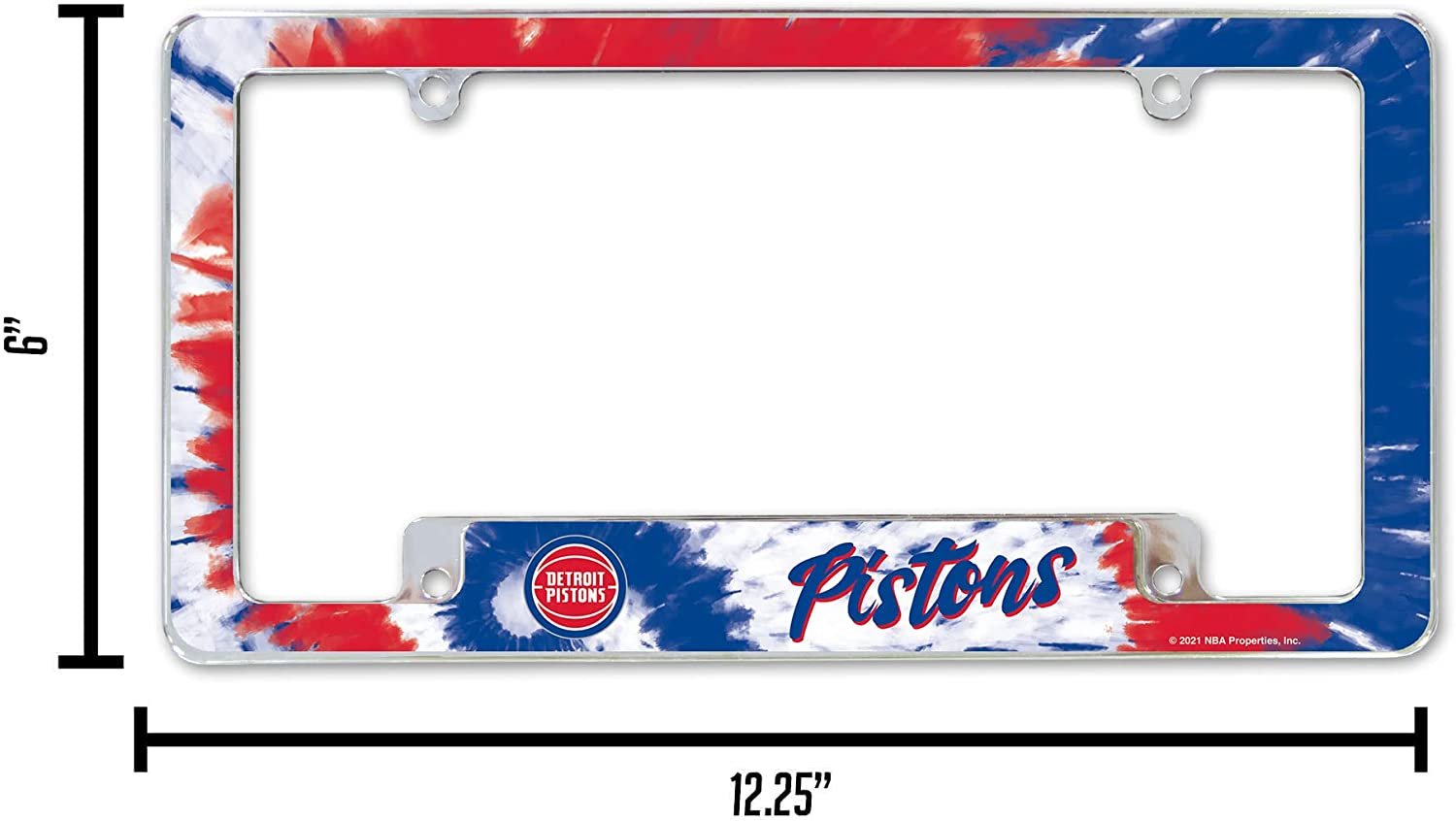 Detroit Pistons Metal License Plate Frame Chrome Tag Cover Tie Dye Design 6x12 Inch