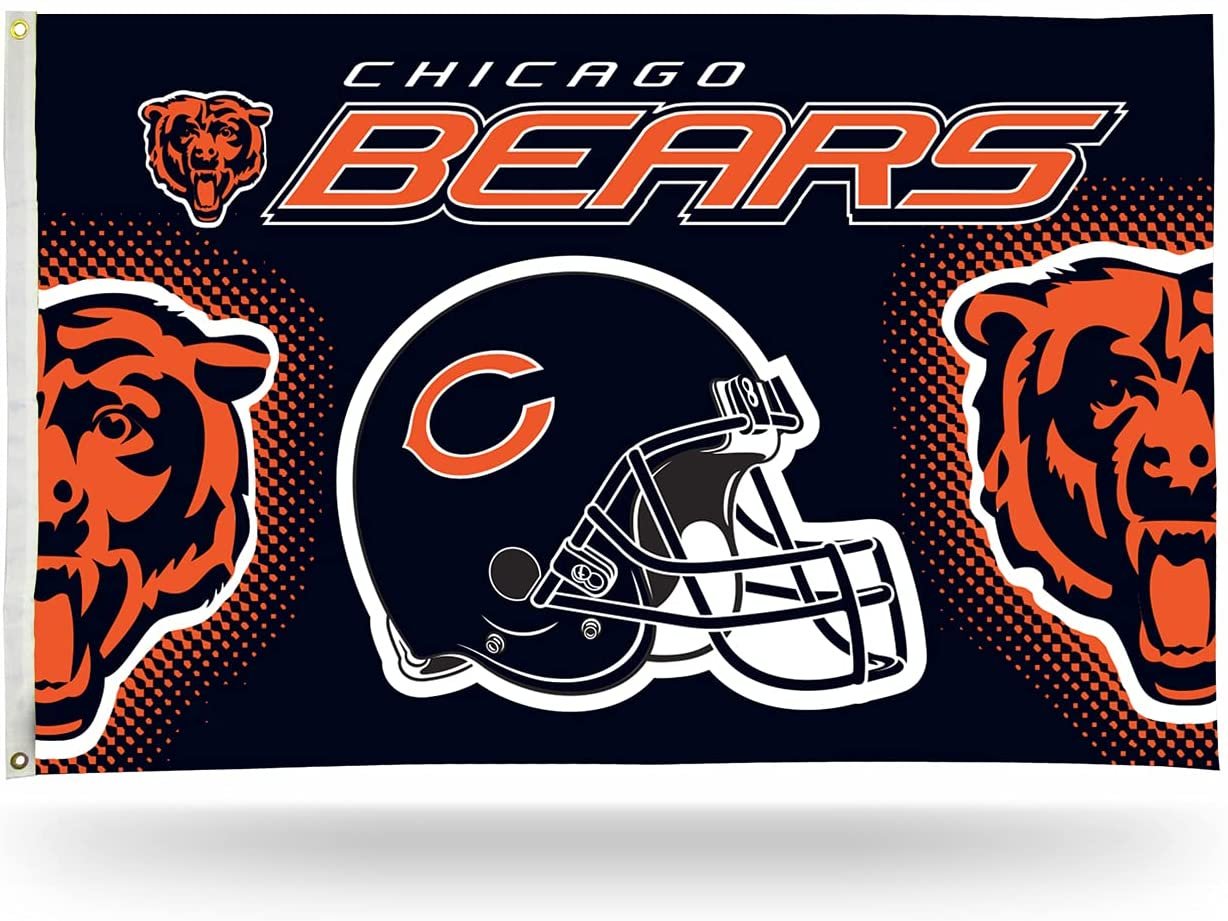 Chicago Bears Premium 3x5 Feet Flag Banner, Helmet Design, Metal Grommets, Outdoor Use, Single Sided