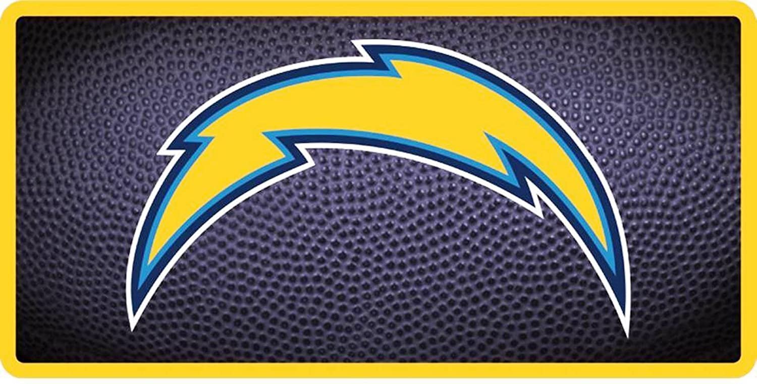 Los Angeles Chargers Premium Laser Cut Tag License Plate, Team Ball Design, Mirrored Acrylic Inlaid, 6x12 Inch