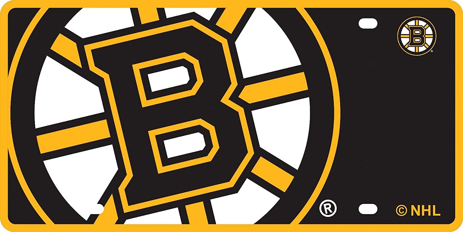Boston Bruins Premium Laser Cut Tag License Plate, Mega Logo Design, Mirrored Acrylic Inlaid, 6x12 Inch