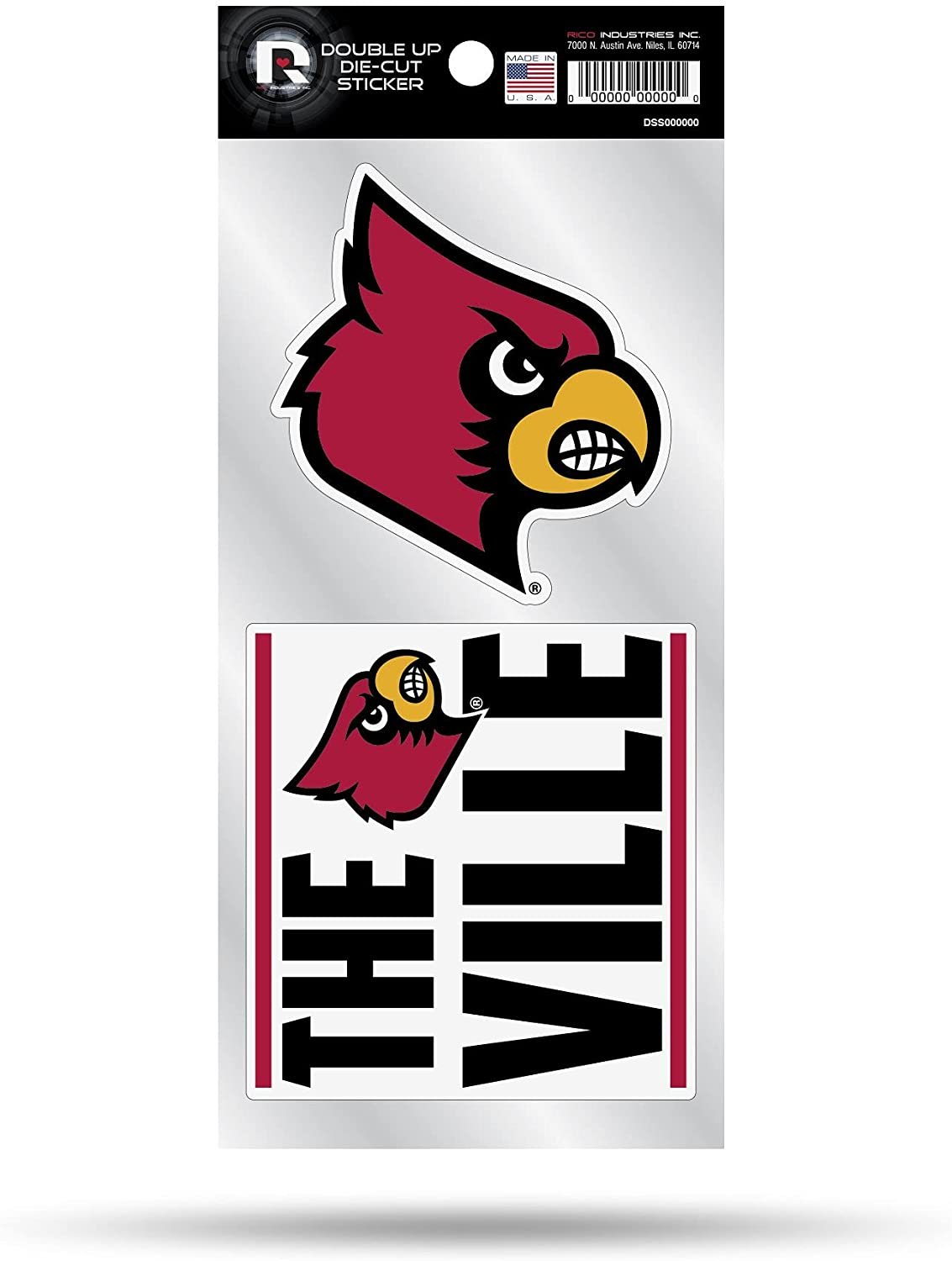University of Louisville Cardinals 2-Piece Double Up Die Cut Sticker Decal Sheet, 4x8 Inch