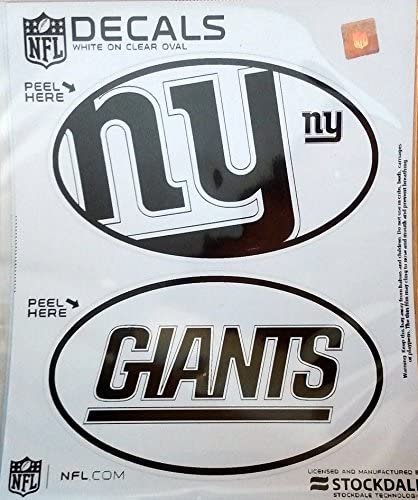 New York Giants 2-Piece White and Clear Euro Decal Sticker Set, 4x2.5 Inch Each