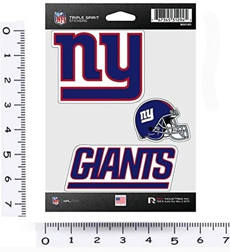 New York Giants Multi Sticker Triple Decal Sheet, 5x7 Inch, Flat Vinyl, Auto Home