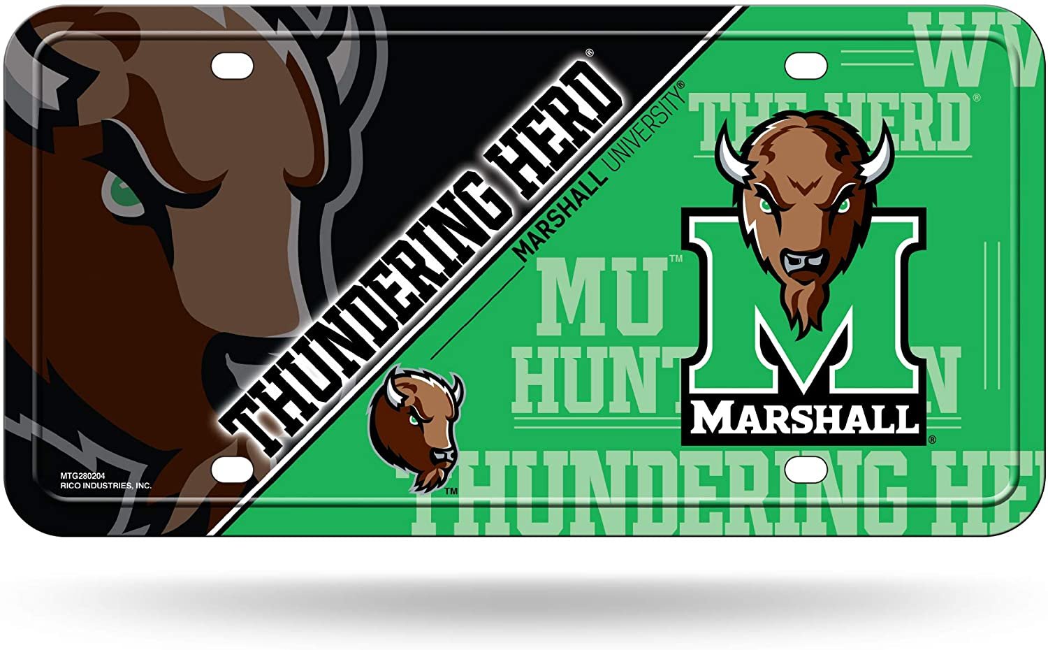 Marshall University Thundering Herd Metal Auto Tag License Plate, Split Design, 6x12 Inch