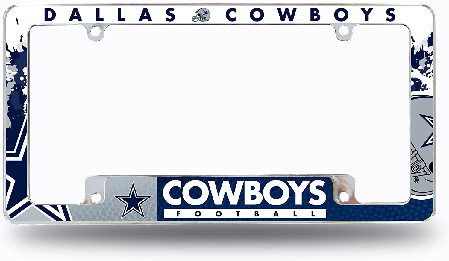 Dallas Cowboys Premium Metal License Plate Frame Tag Cover, All Over Design, 12x6 Inch