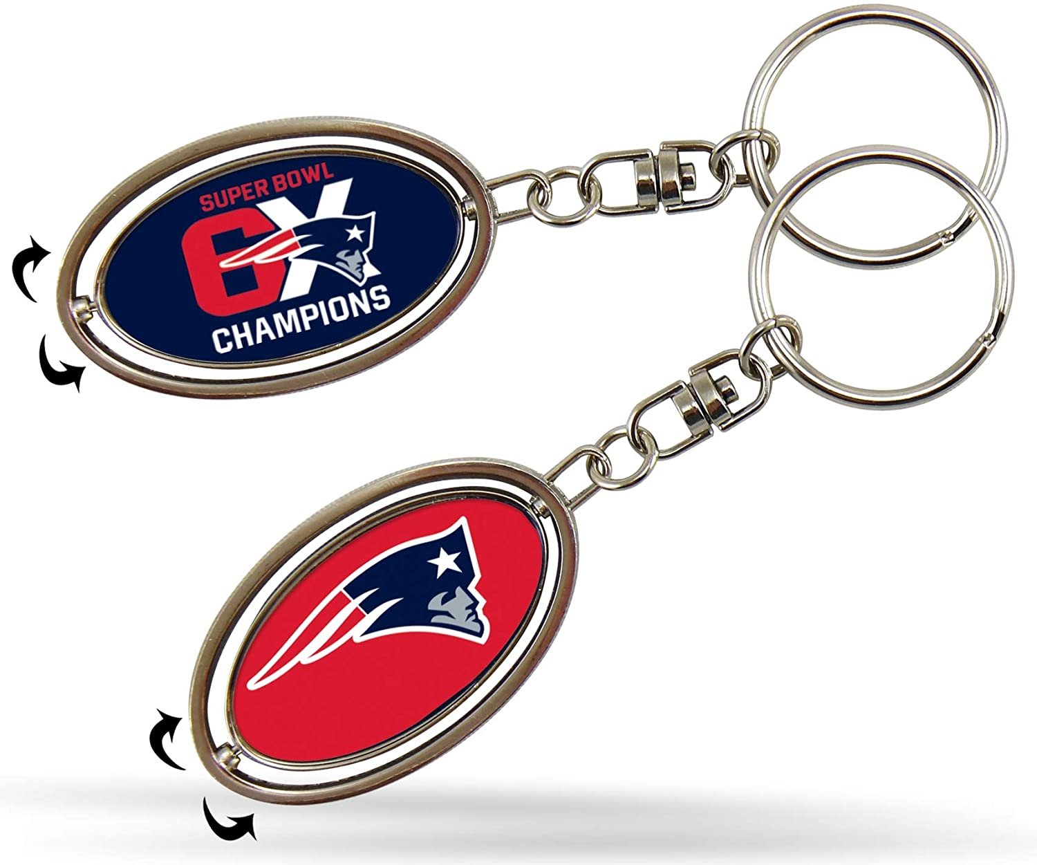 New England Patriots 6-Time Super Bowl Champions Premium Metal Keychain, 2-Sided Spinner Oval Fob