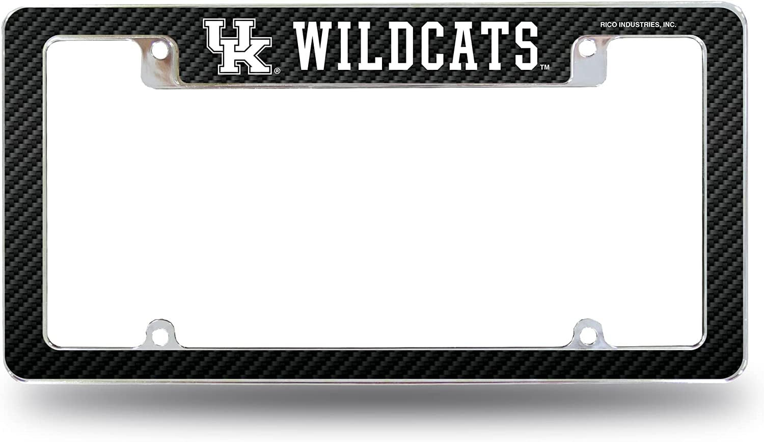 University of Kentucky Wildcats Metal License Plate Frame Chrome Tag Cover Carbon Fiber Design 6x12 Inch