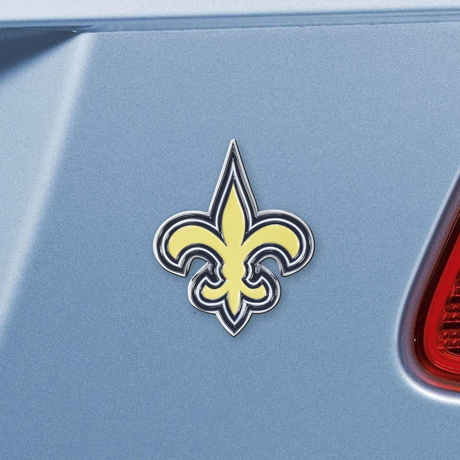 New Orleans Saints Solid Metal Color Auto Emblem, Raised Shape Cut, 3.5 Inch, Adhesive Backing