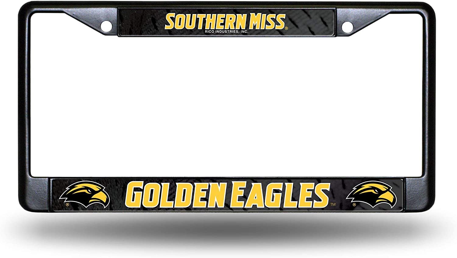 University of Southern Mississippi Golden Eagles Black Metal License Plate Frame Tag Cover Chrome 6x12 Inch