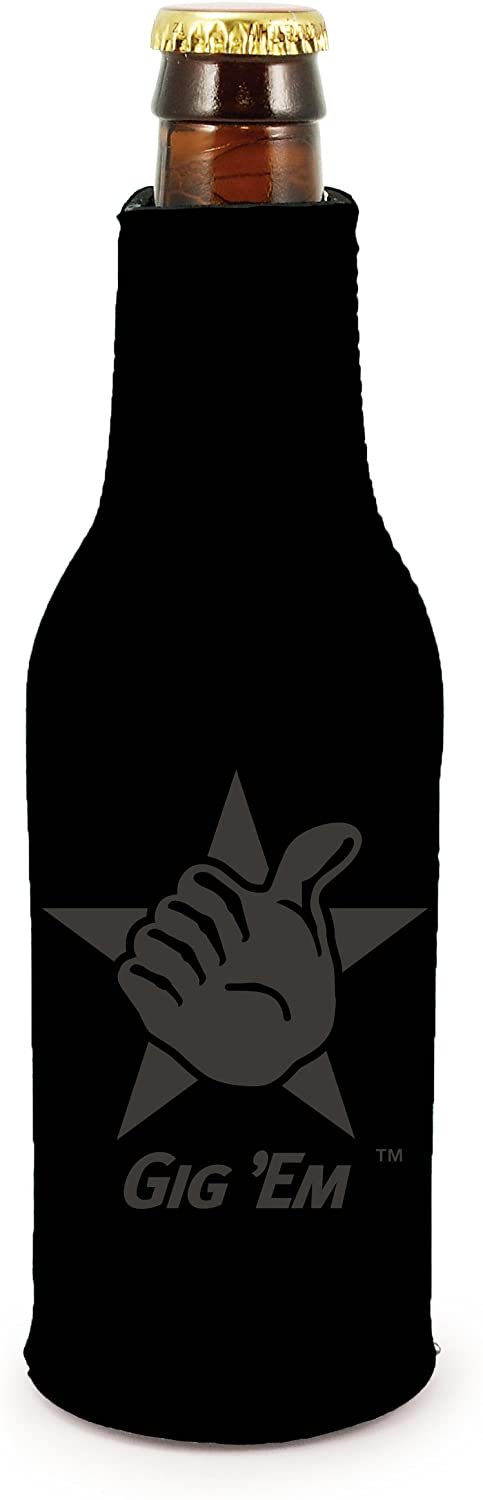 Texas A&M Aggies Gig 'em 2-Pack Zipper Bottle Tonal Black Beverage Insulator Neoprene Holder Cooler Coolie University of