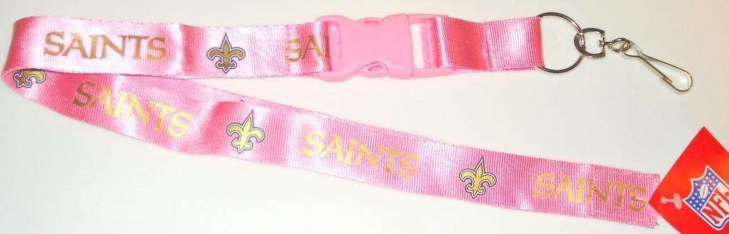 New Orleans Saints Pink Lanyard Keychain Double Sided Breakaway Safety Design Adult 18 Inch