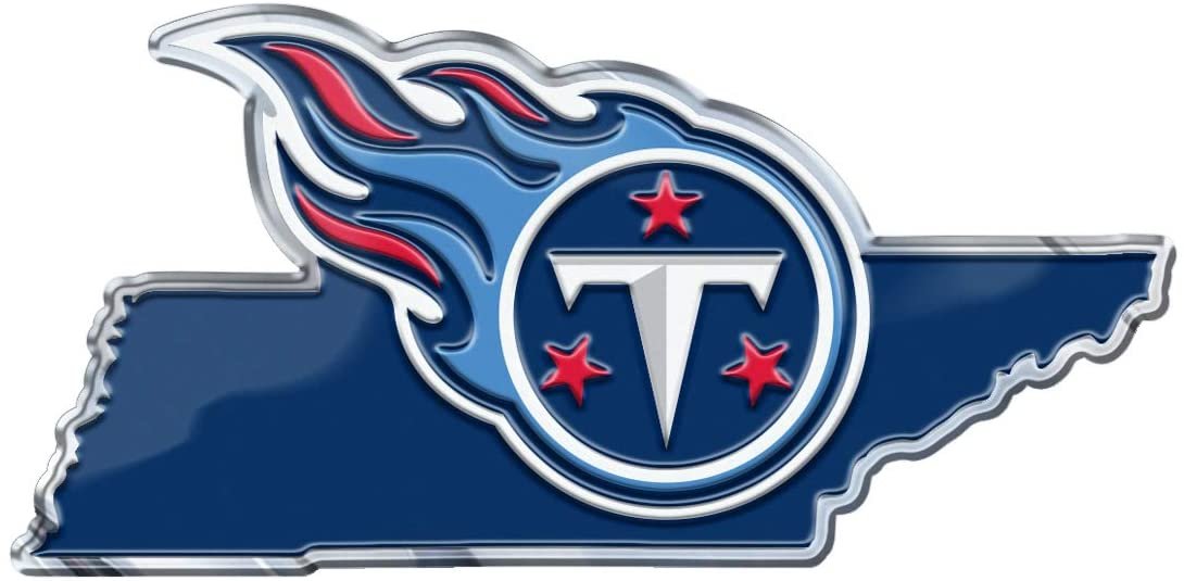 Tennessee Titans State Design Auto Emblem, Aluminum Metal, Embossed Team Color, Raised Decal Sticker, Full Adhesive Backing