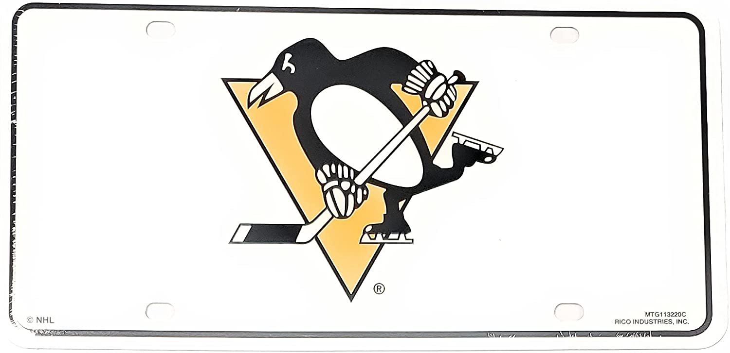 Pittsburgh Penguins Metal Auto Tag License Plate, White Design, 6x12 Inch