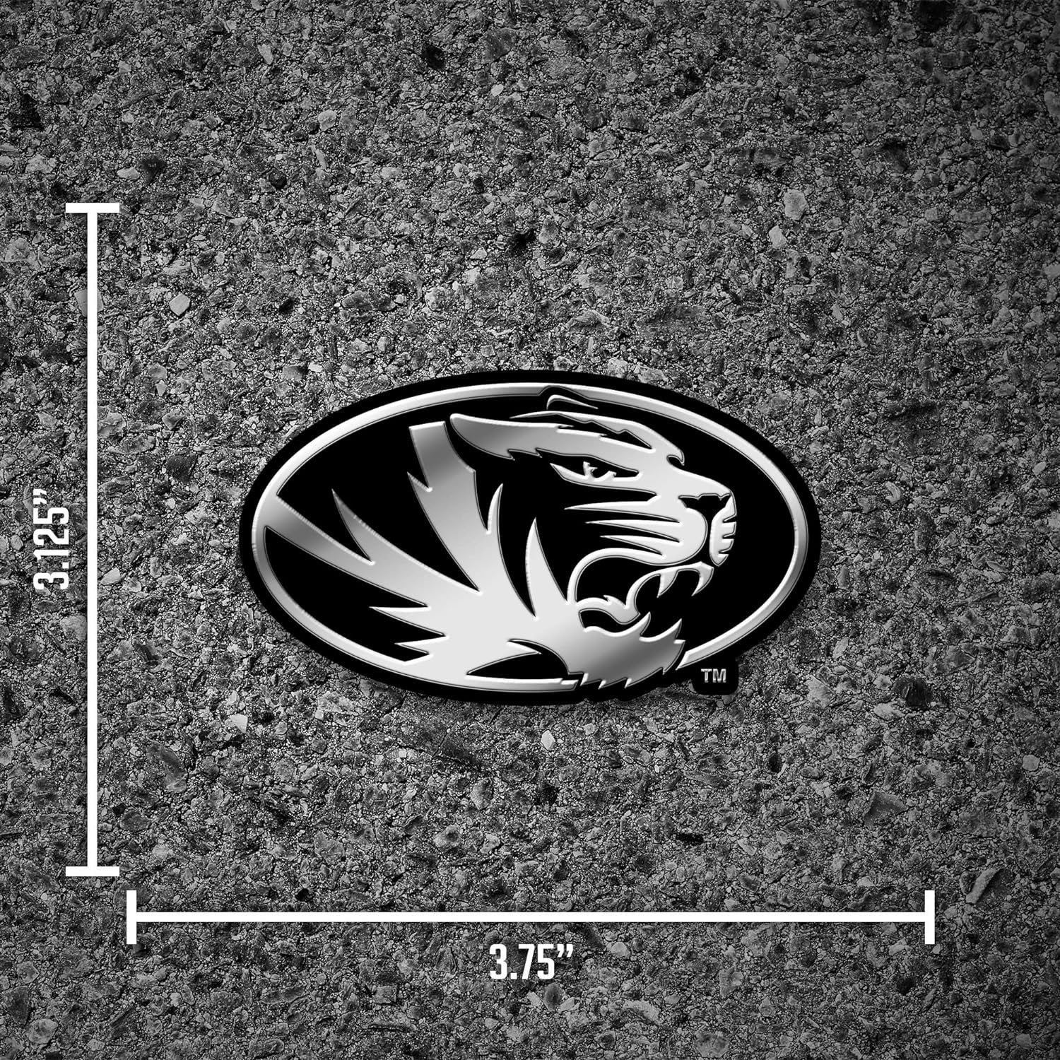 University of Missouri Tigers Auto Emblem, Silver Chrome Color, Raised Molded Plastic, 3.5 Inch, Adhesive Tape Backing