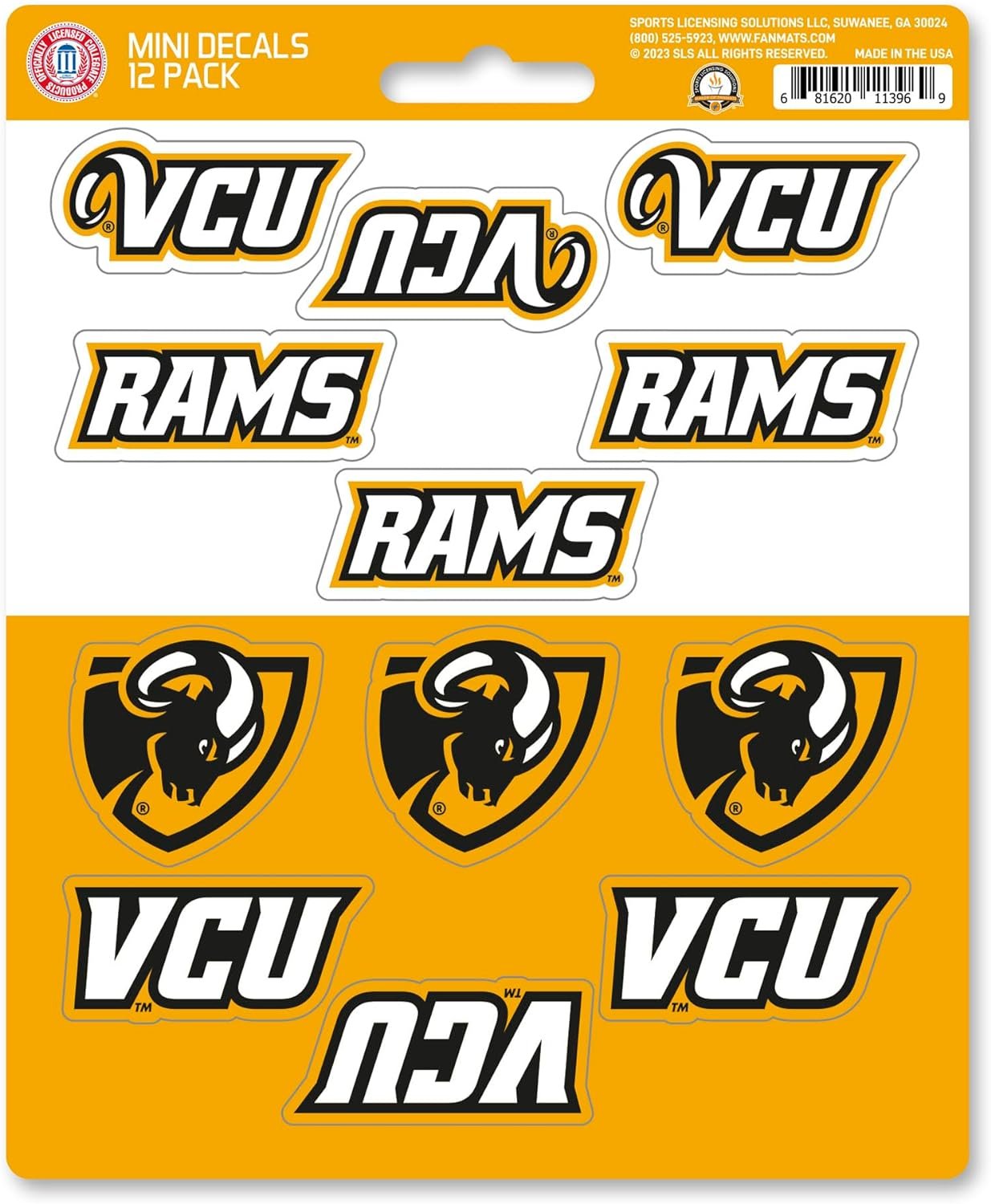 Virginia Commonwealth University VCU Rams 12-Piece Mini Decal Sticker Set, 5x6 Inch Sheet, Gift for football fans for any hard surfaces around home, automotive, personal items