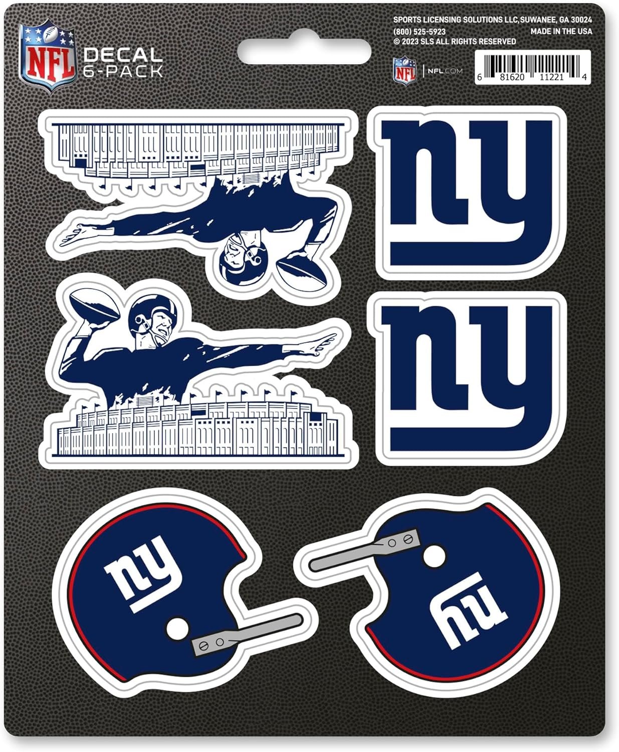 New York Giants 6-Piece Decal Sticker Set, Vintage Retro Logo, 5x6 Inch Sheet, Gift for football fans for any hard surfaces around home, automotive, personal items