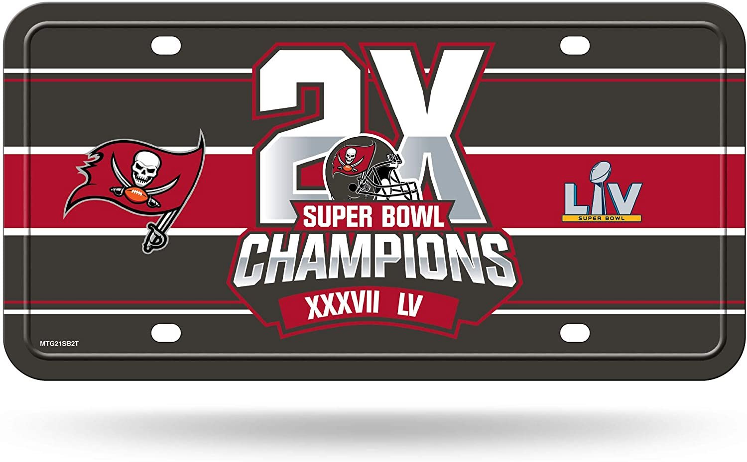 Tampa Bay Buccaneers Metal Auto Tag License Plate, 2-Time Super Bowl Champions, 6x12 Inch