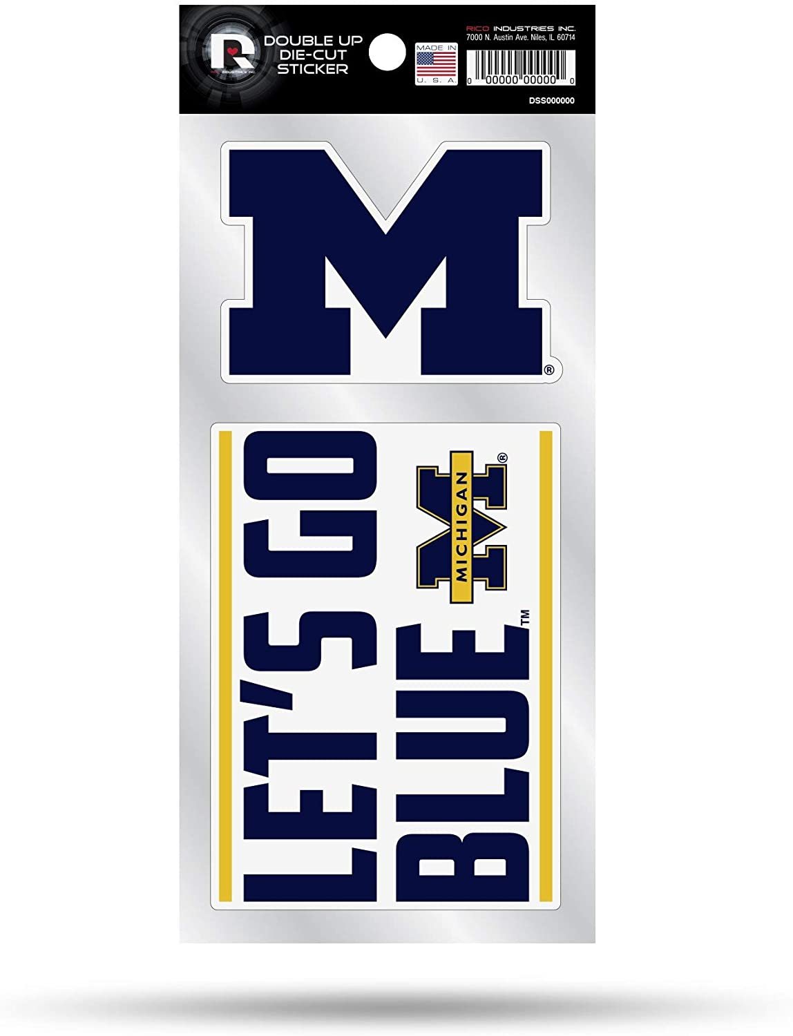 University of Michigan Wolverines 2-Piece Double Up Die Cut Sticker Decal Sheet, 4x8 Inch