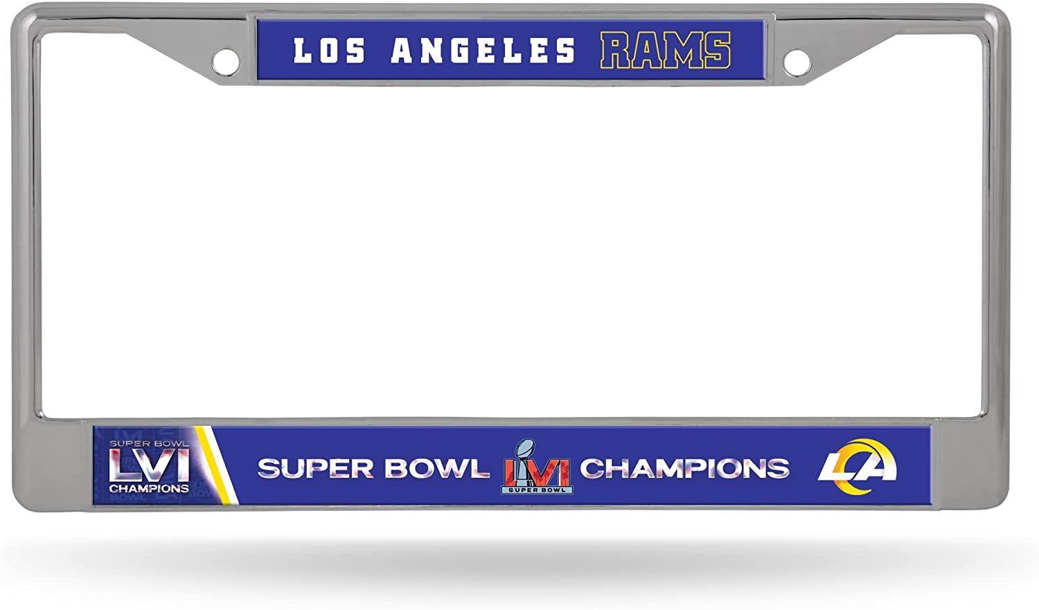 Los Angeles Rams 2022 Super Bowl LVI Champions Metal License Plate Frame Chrome Tag Cover, 12x6 Inch