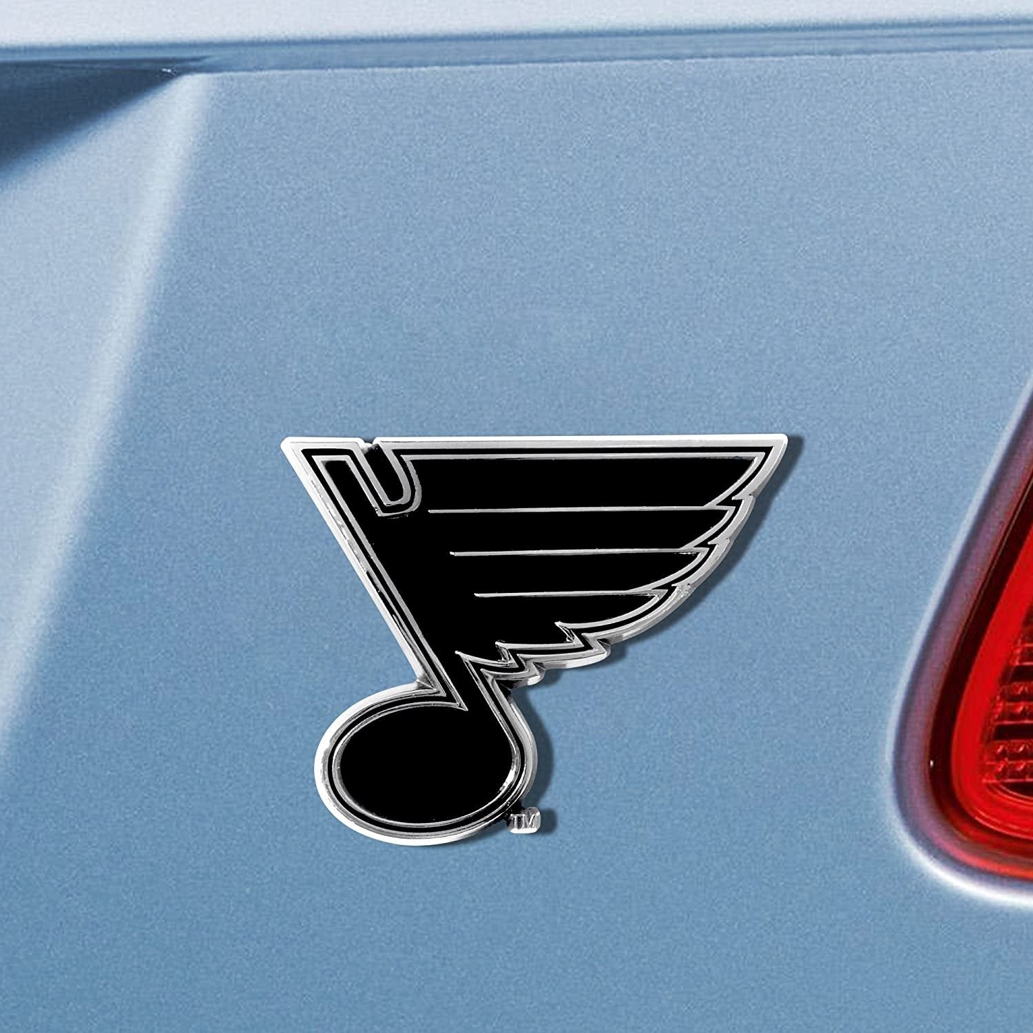 St Louis Blues Premium Solid Metal Raised Auto Emblem, Shape Cut, Adhesive Backing