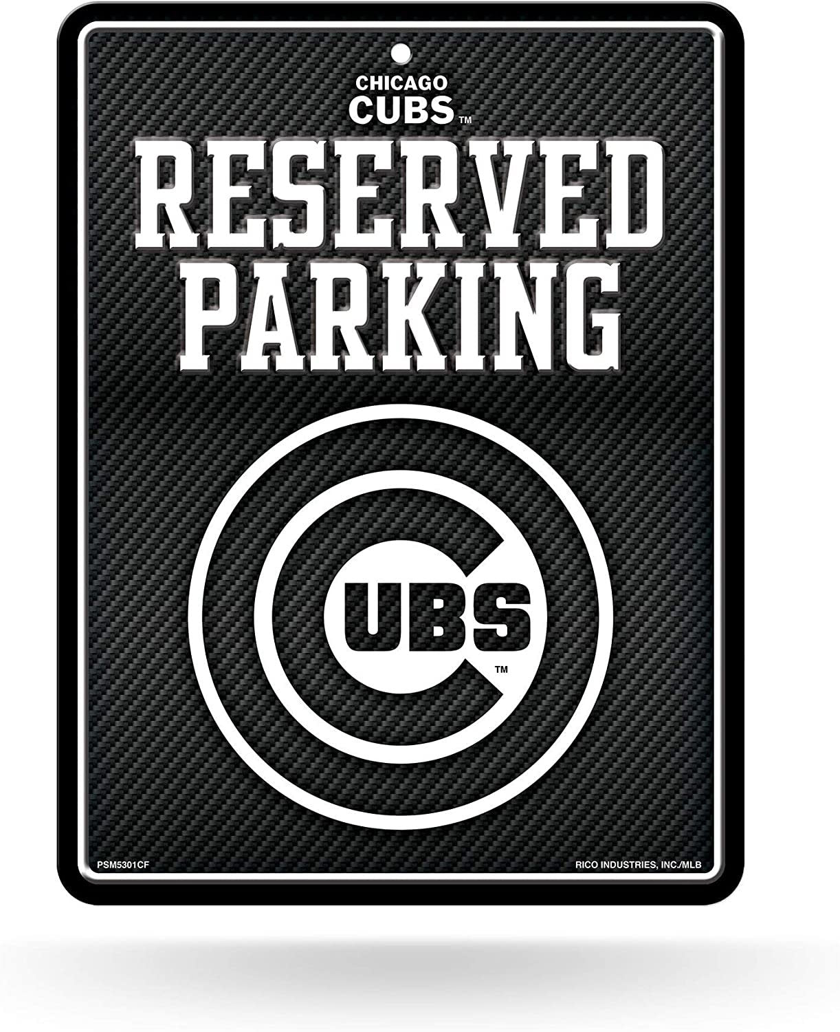 Chicago Cubs Metal Parking Novelty Wall Sign 8.5 x 11 Inch Carbon Fiber Design