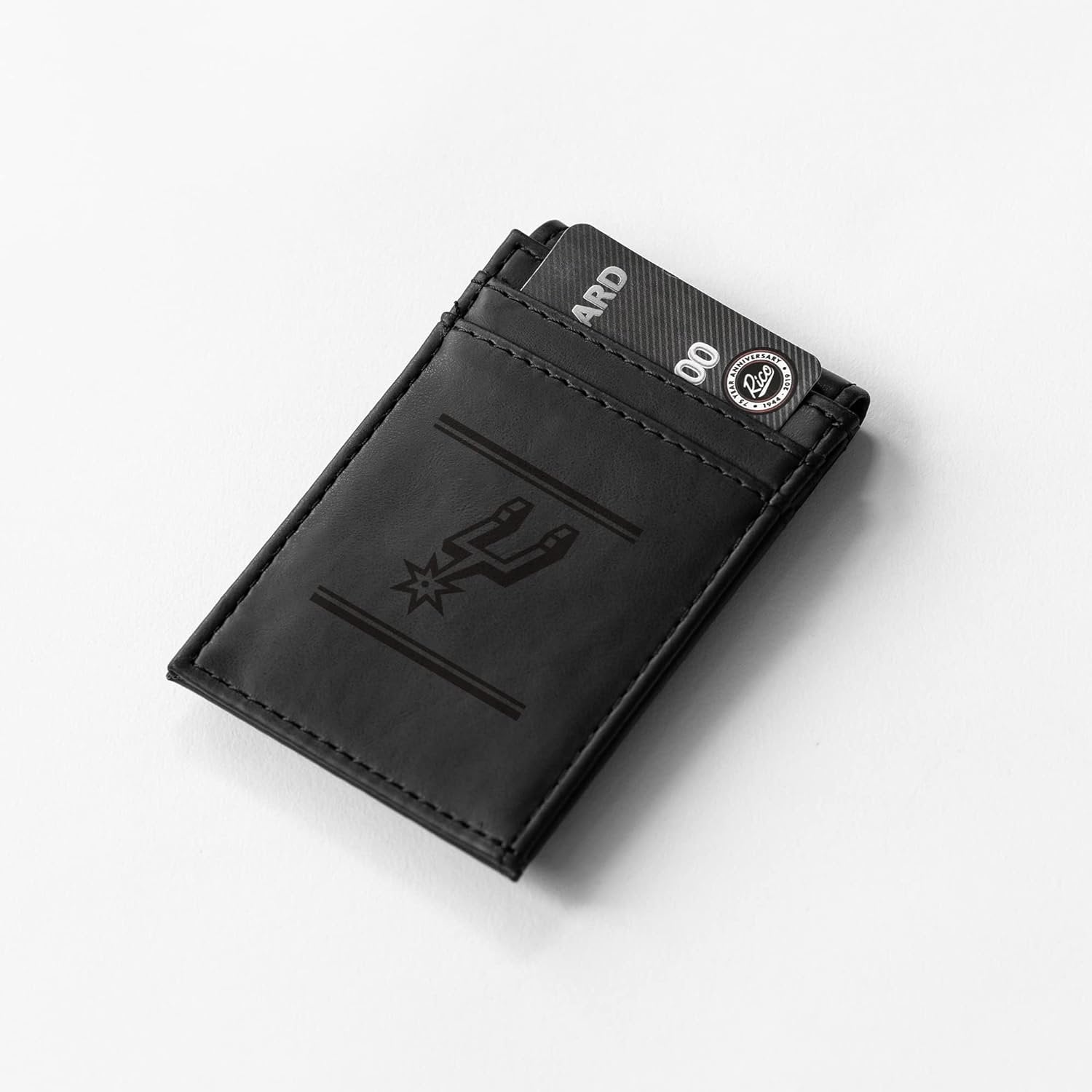 San Antonio Spurs Premium Black Leather Wallet, Front Pocket Magnetic Money Clip, Laser Engraved, Vegan