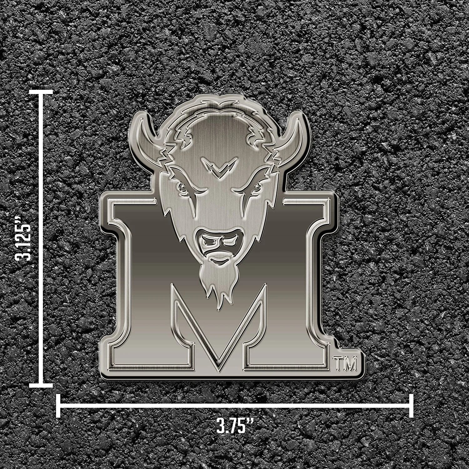 Marshall University Thundering Herd Premium Solid Metal Raised Auto Emblem, Antique Nickel Finish, Shape Cut, Adhesive Backing
