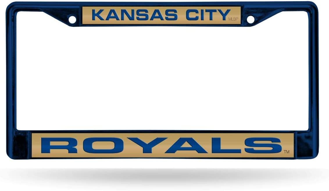 Kansas City Royals Blue Metal License Plate Frame Tag Cover, Laser Acrylic Mirrored Inserts, 12x6 Inch