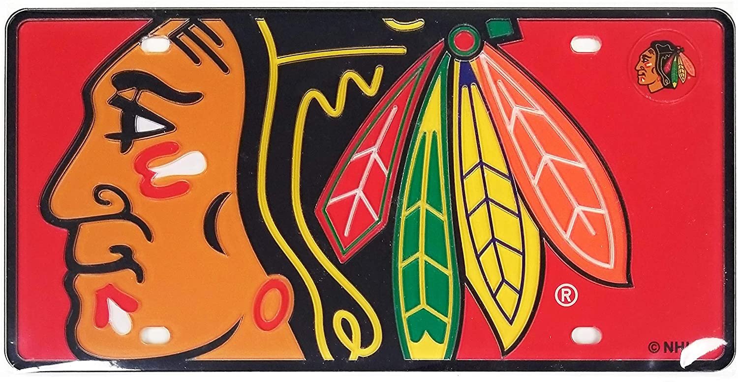 Chicago Blackhawks Laser Cut Tag License Plate Mirrored Acrylic Inlaid MEGA Logo Design 6x12 Inch