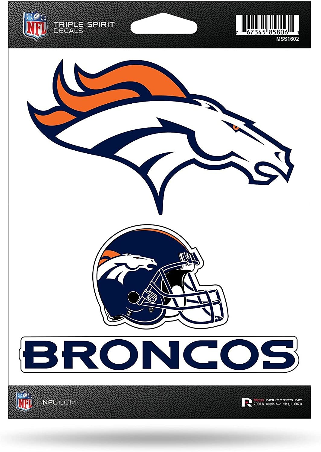 Denver Broncos Triple Sticker Decal Sheet 3-Piece Die Cut