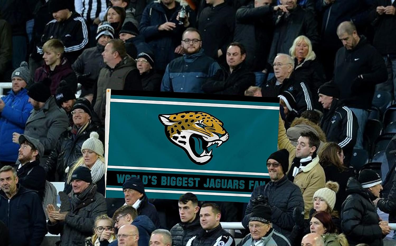 Jacksonville Jaguars 3x5 Feet Flag Banner, World's Biggest Fan, Metal Grommets, Single Sided, Indoor or Outdoor Use