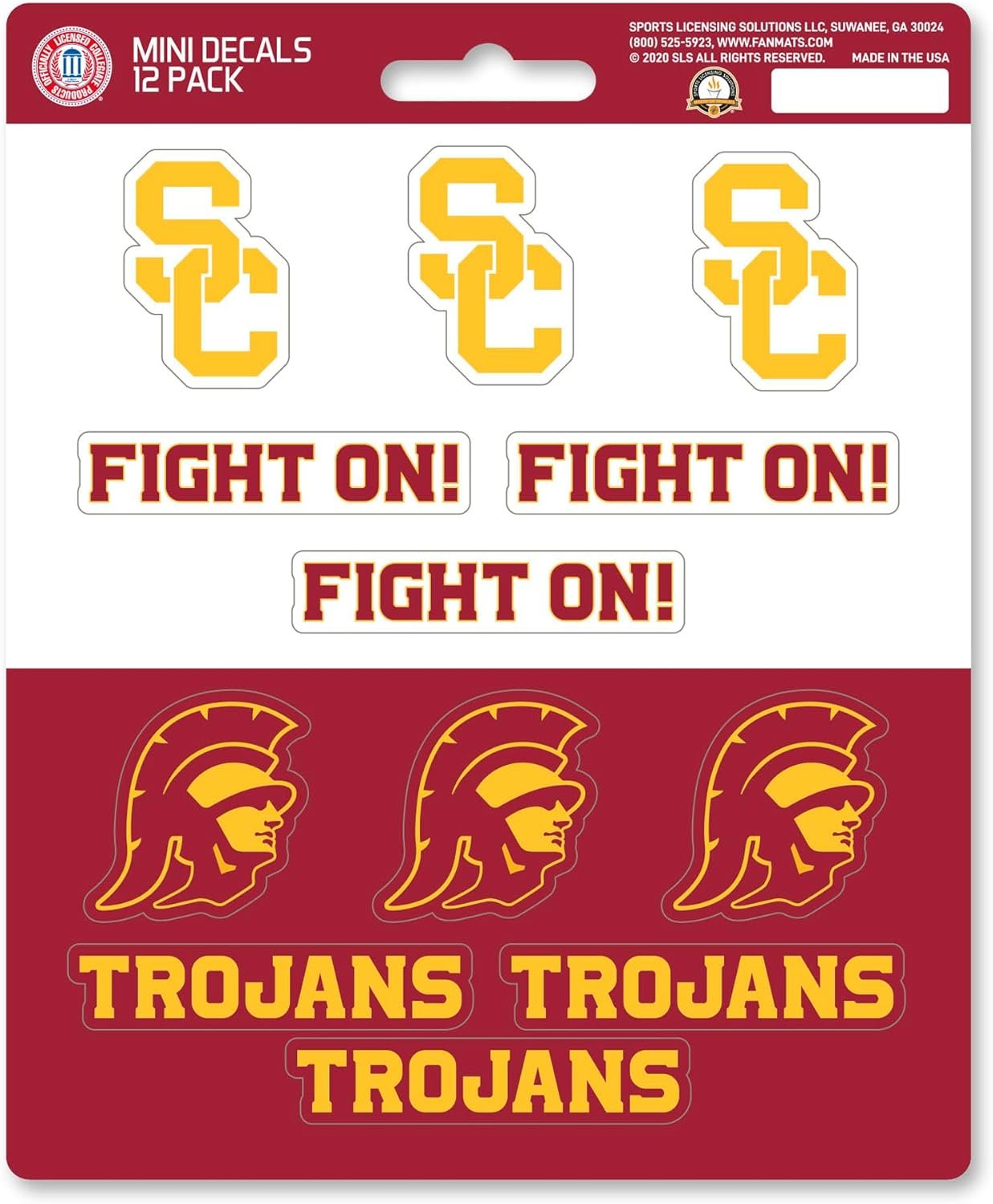 University of Southern California USC Trojans 12-Piece Mini Decal Sticker Set, 5x6 Inch Sheet, Gift for football fans for any hard surfaces around home, automotive, personal items