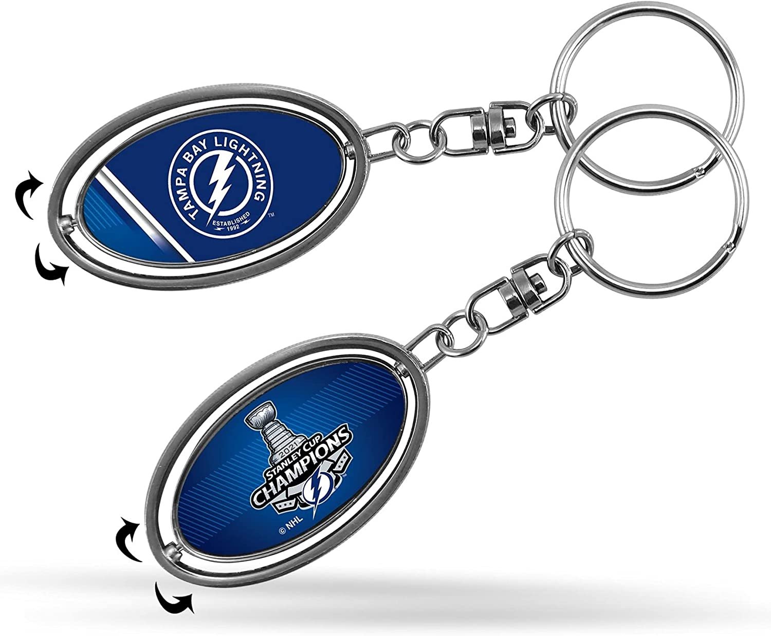 Tampa Bay Lightning 2021 Stanley Cup Champions Premium Metal Keychain, 2-Sided Spinner, Oval Fob